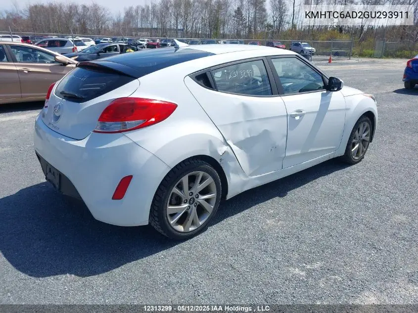 2016 Hyundai Veloster VIN: KMHTC6AD2GU293911 Lot: 12313299