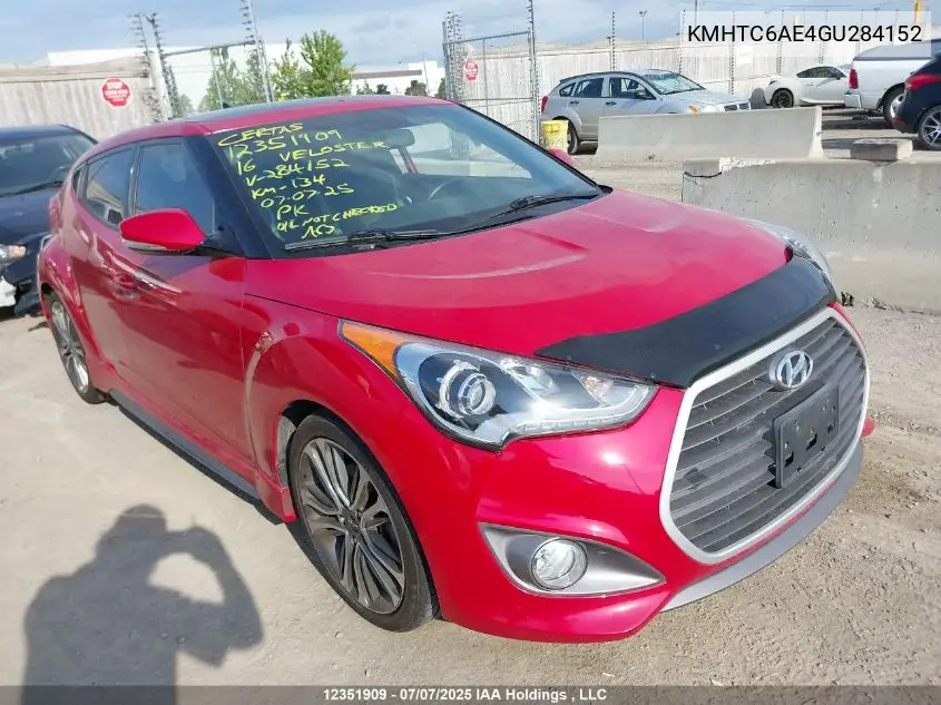 2016 Hyundai Veloster Turbo VIN: KMHTC6AE4GU284152 Lot: 12351909