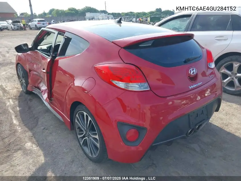 2016 Hyundai Veloster Turbo VIN: KMHTC6AE4GU284152 Lot: 12351909