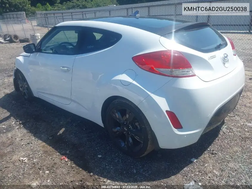 2016 Hyundai Veloster VIN: KMHTC6AD2GU250038 Lot: 42794643