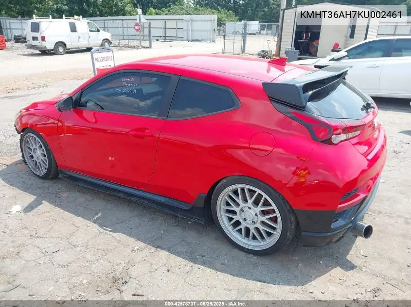 2019 Hyundai Veloster N VIN: KMHT36AH7KU002461 Lot: 42578737