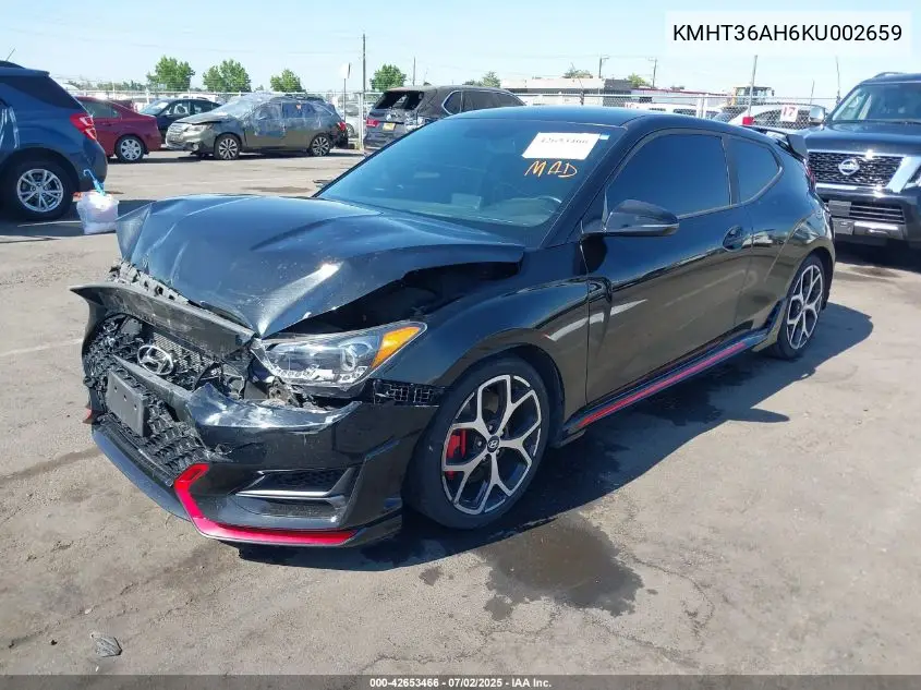 2019 Hyundai Veloster N VIN: KMHT36AH6KU002659 Lot: 42653466