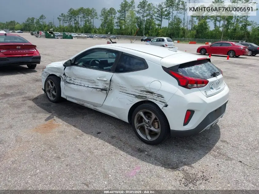 2019 Hyundai Veloster 2.0 VIN: KMHTG6AF7KU006691 Lot: 42792330