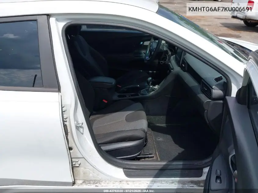 2019 Hyundai Veloster 2.0 VIN: KMHTG6AF7KU006691 Lot: 42792330