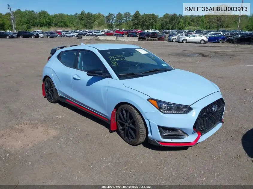 2020 Hyundai Veloster N VIN: KMHT36AH8LU003913 Lot: 42217722