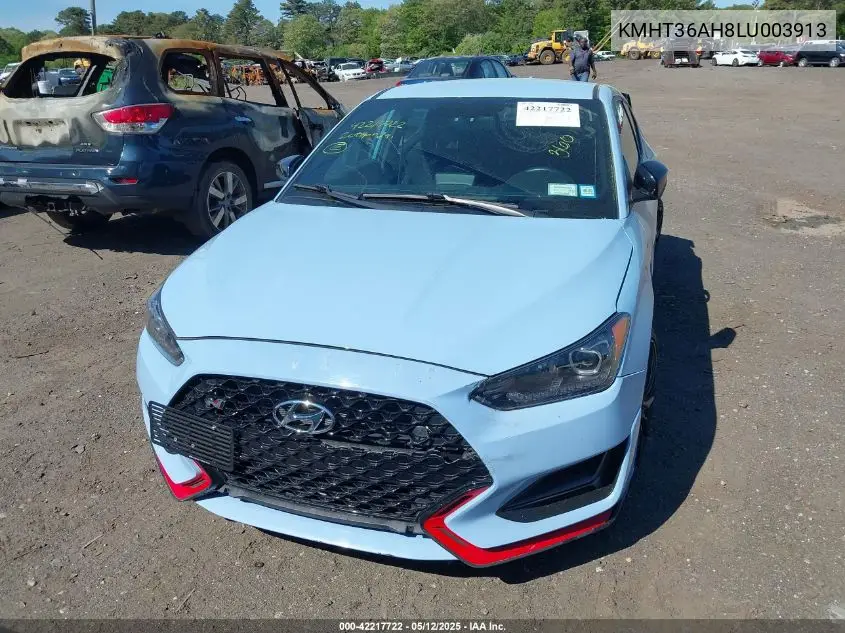 2020 Hyundai Veloster N VIN: KMHT36AH8LU003913 Lot: 42217722