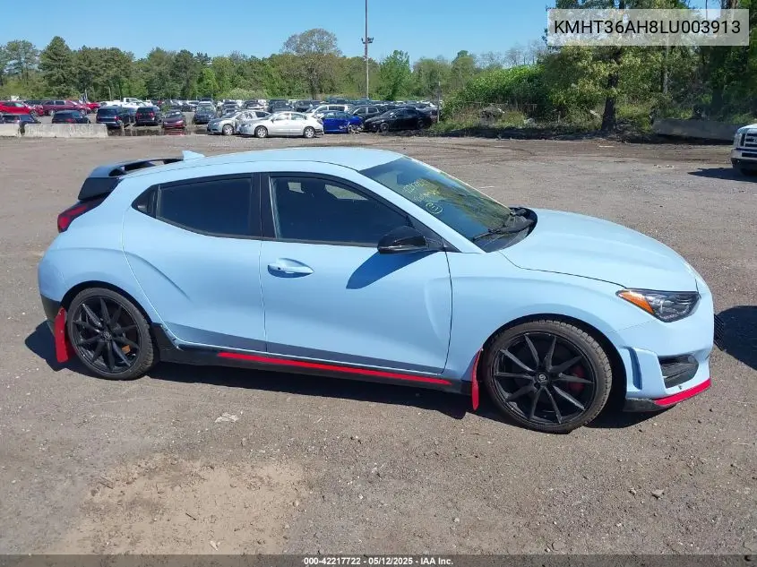 2020 Hyundai Veloster N VIN: KMHT36AH8LU003913 Lot: 42217722