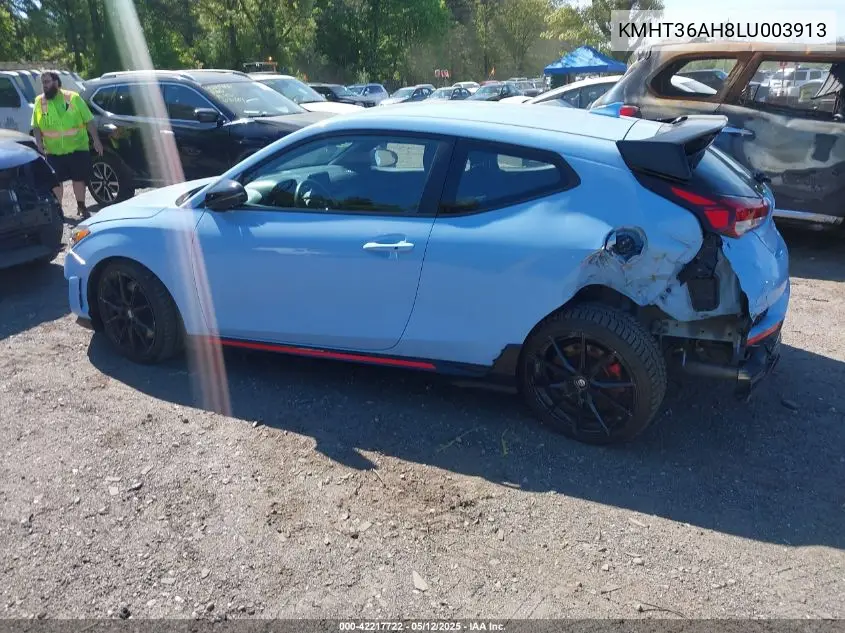 2020 Hyundai Veloster N VIN: KMHT36AH8LU003913 Lot: 42217722