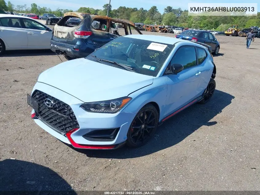 2020 Hyundai Veloster N VIN: KMHT36AH8LU003913 Lot: 42217722