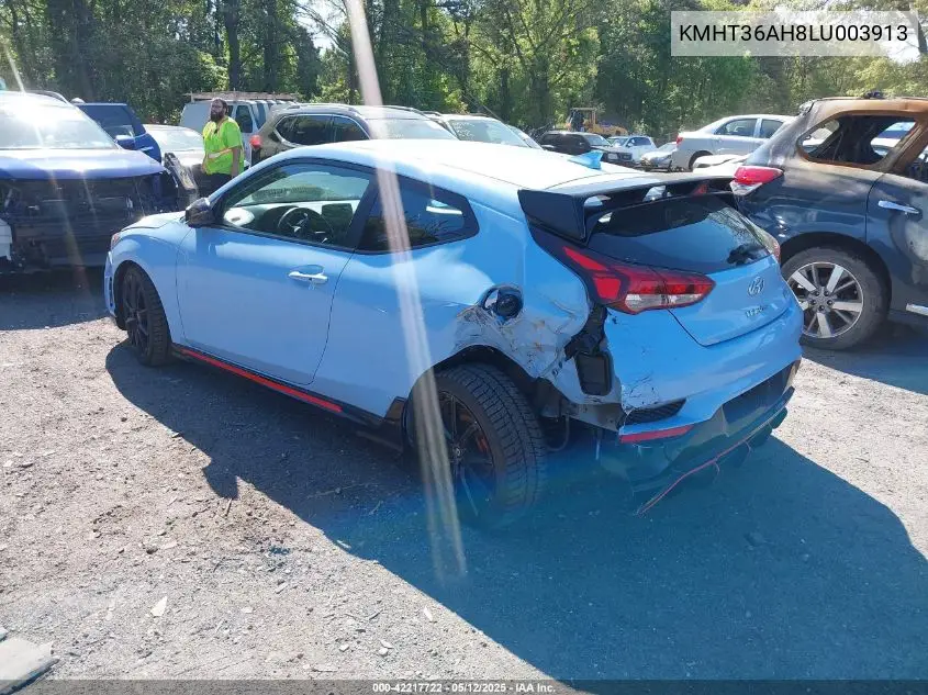 2020 Hyundai Veloster N VIN: KMHT36AH8LU003913 Lot: 42217722