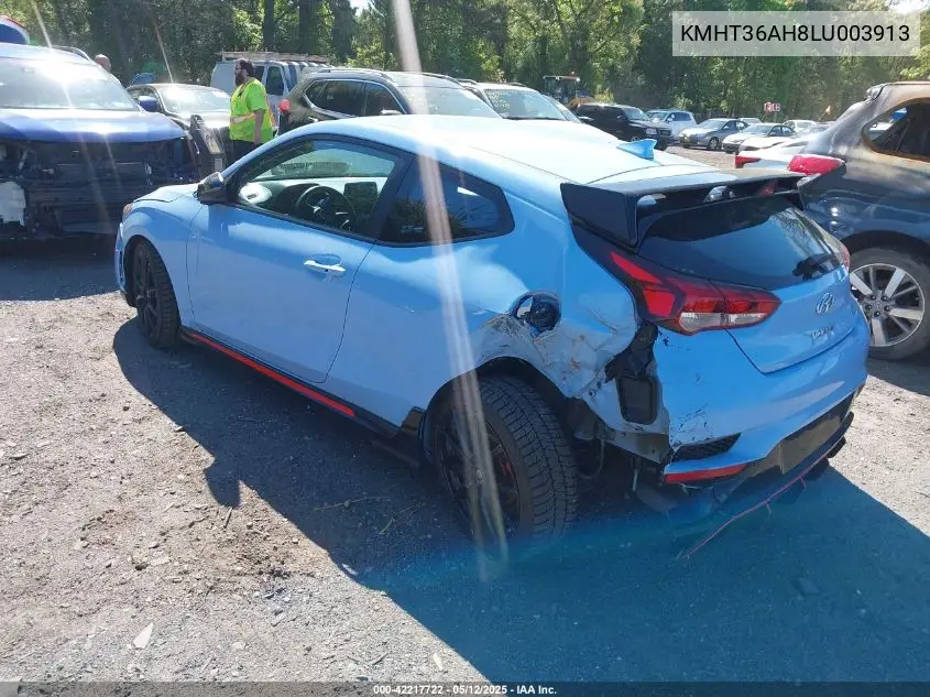 2020 Hyundai Veloster N VIN: KMHT36AH8LU003913 Lot: 42217722