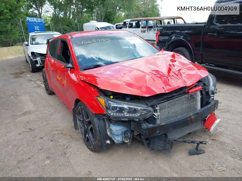 2020 Hyundai Veloster N VIN: KMHT36AH0LU004909 Lot: 42657127