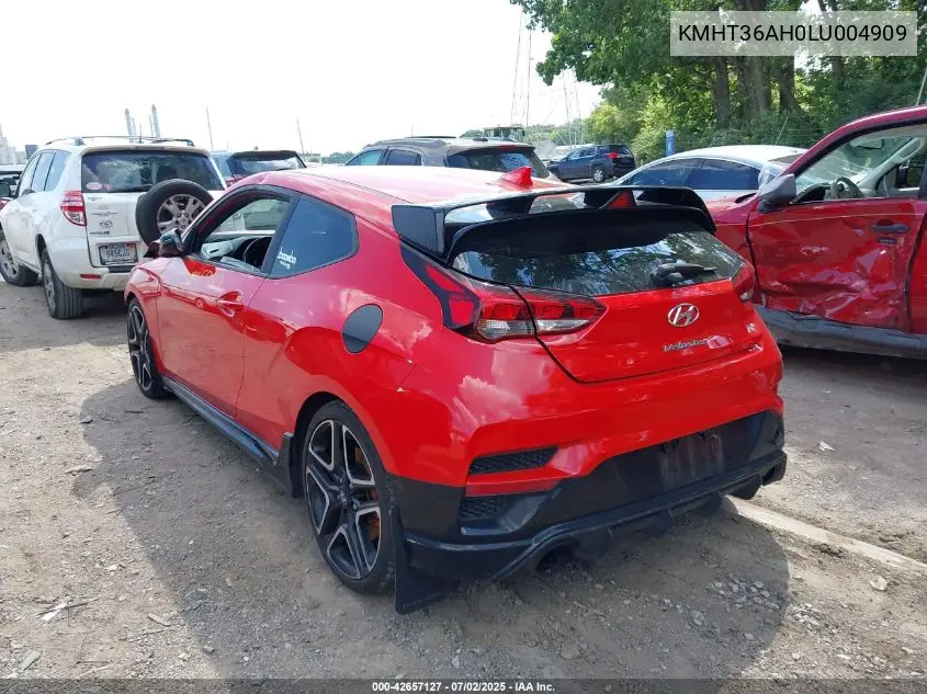 2020 Hyundai Veloster N VIN: KMHT36AH0LU004909 Lot: 42657127