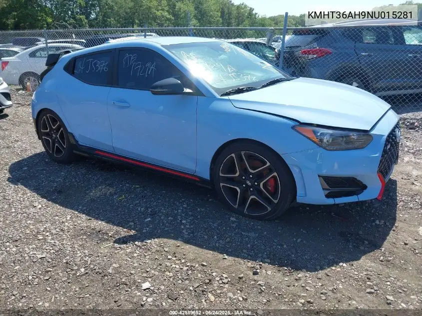 2022 Hyundai Veloster N VIN: KMHT36AH9NU015281 Lot: 42589652