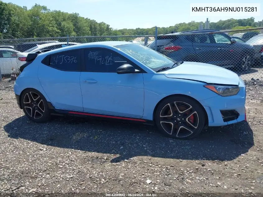 2022 Hyundai Veloster N VIN: KMHT36AH9NU015281 Lot: 42589652