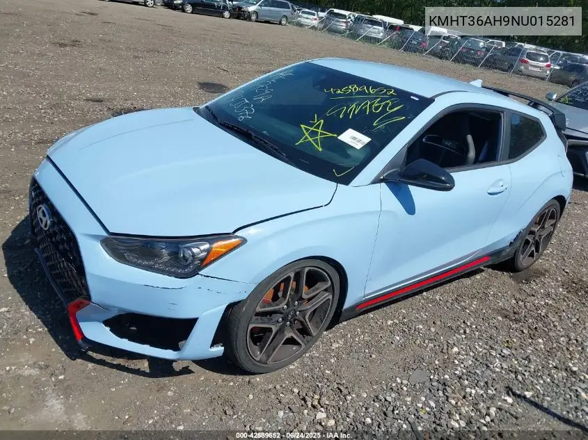 2022 Hyundai Veloster N VIN: KMHT36AH9NU015281 Lot: 42589652