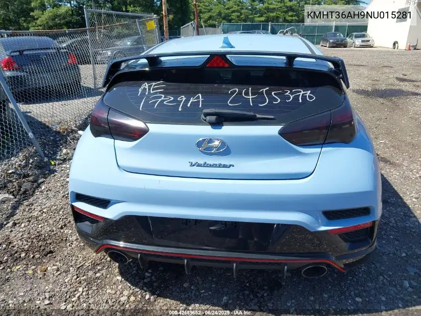 2022 Hyundai Veloster N VIN: KMHT36AH9NU015281 Lot: 42589652