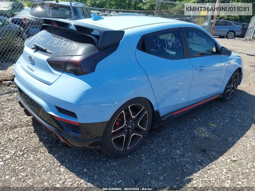 2022 Hyundai Veloster N VIN: KMHT36AH9NU015281 Lot: 42589652