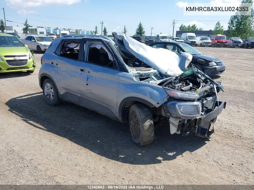 2020 Hyundai Venue Sel/Denim VIN: KMHRC8A3XLU024353 Lot: 12342663