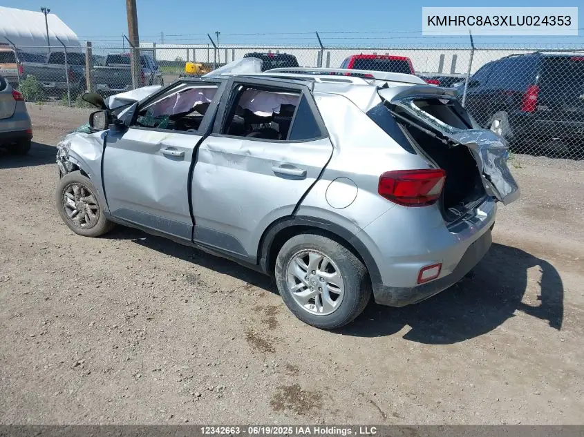 2020 Hyundai Venue Sel/Denim VIN: KMHRC8A3XLU024353 Lot: 12342663