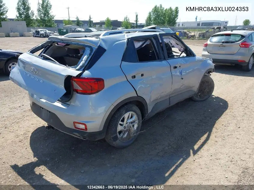 2020 Hyundai Venue Sel/Denim VIN: KMHRC8A3XLU024353 Lot: 12342663