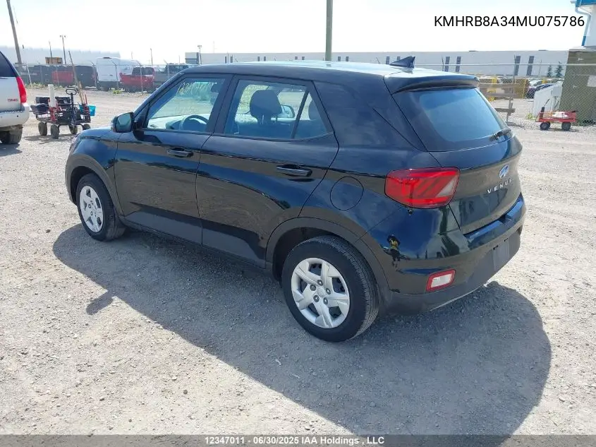 2021 Hyundai Venue Se VIN: KMHRB8A34MU075786 Lot: 12347011