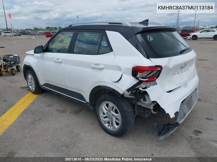 2021 Hyundai Venue Preferred VIN: KMHRC8A37MU113184 Lot: 20213610
