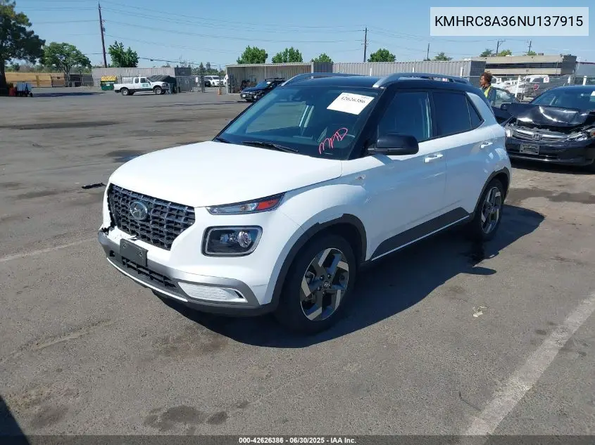 2022 Hyundai Venue Limited VIN: KMHRC8A36NU137915 Lot: 42626386