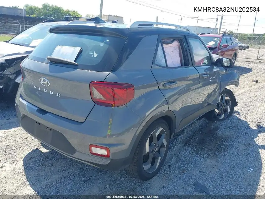 2022 Hyundai Venue Limited VIN: KMHRC8A32NU202534 Lot: 42649933