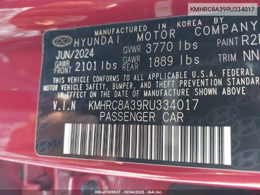 2024 Hyundai Venue Limited VIN: KMHRC8A39RU334017 Lot: 41509537