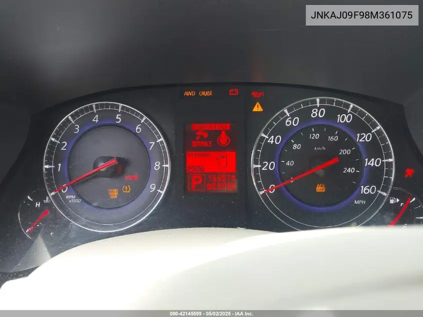 2008 Infiniti Ex35 Journey VIN: JNKAJ09F98M361075 Lot: 42145599