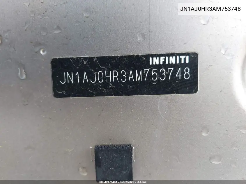 2010 Infiniti Ex35 Journey VIN: JN1AJ0HR3AM753748 Lot: 42175431