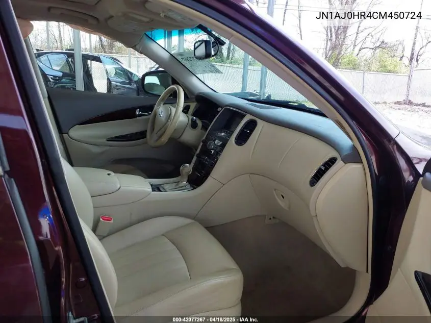 2012 Infiniti Ex35 Journey VIN: JN1AJ0HR4CM450724 Lot: 42077267