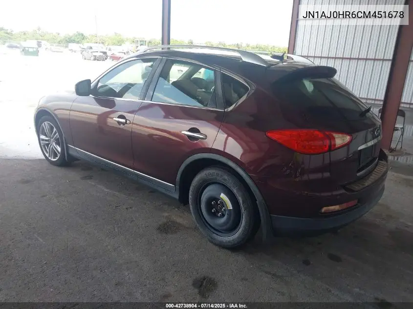 2012 Infiniti Ex35 Journey VIN: JN1AJ0HR6CM451678 Lot: 42738904