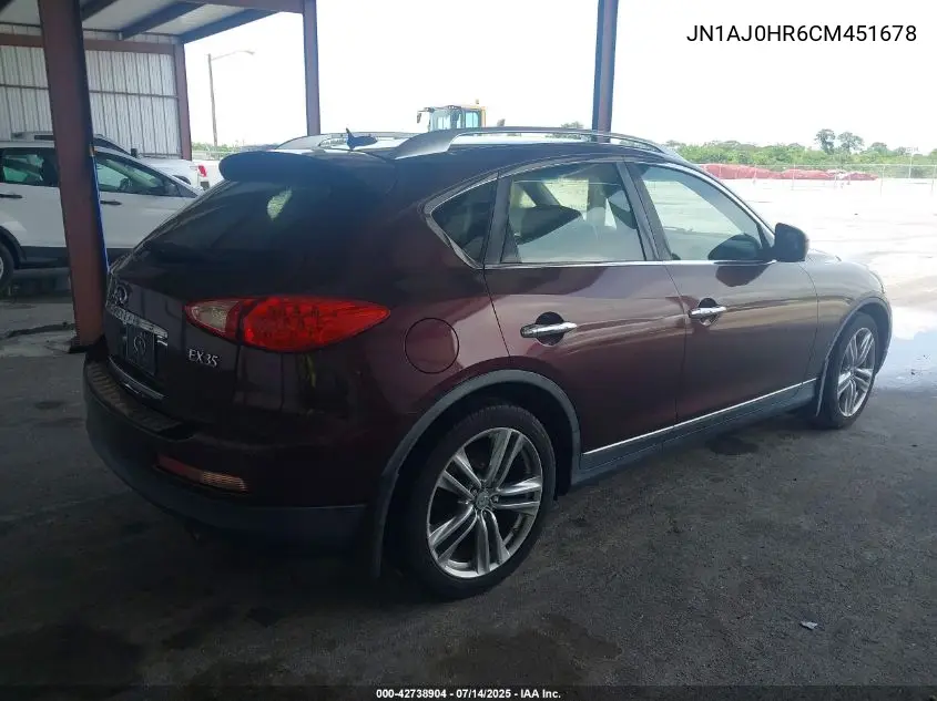 2012 Infiniti Ex35 Journey VIN: JN1AJ0HR6CM451678 Lot: 42738904