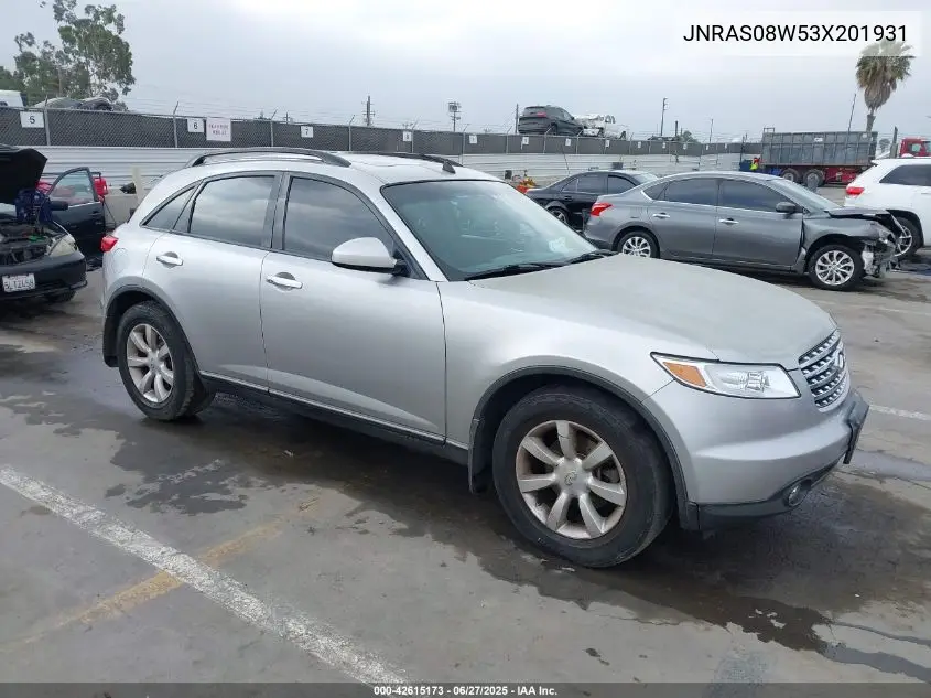 2003 Infiniti Fx35 VIN: JNRAS08W53X201931 Lot: 42615173