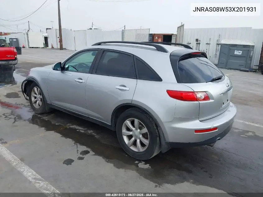 2003 Infiniti Fx35 VIN: JNRAS08W53X201931 Lot: 42615173