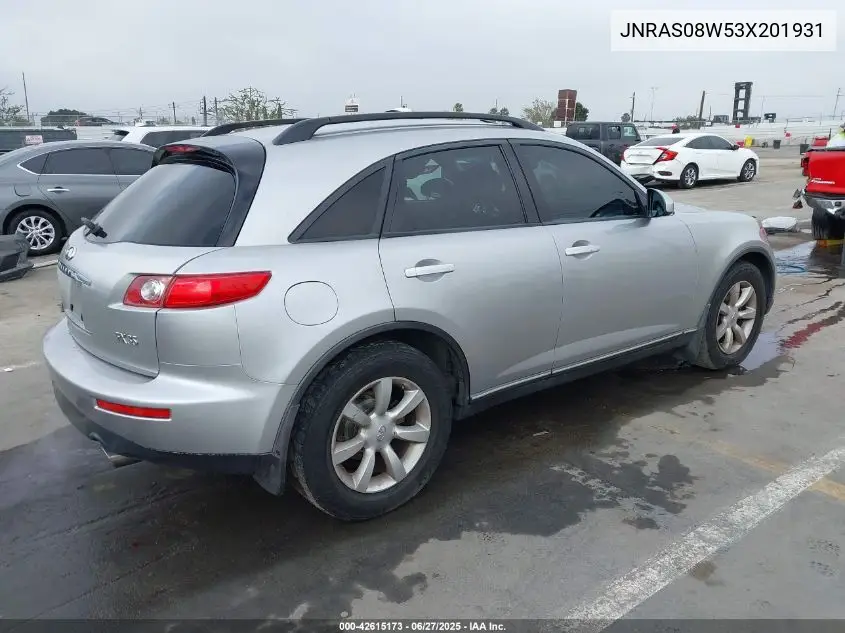 2003 Infiniti Fx35 VIN: JNRAS08W53X201931 Lot: 42615173