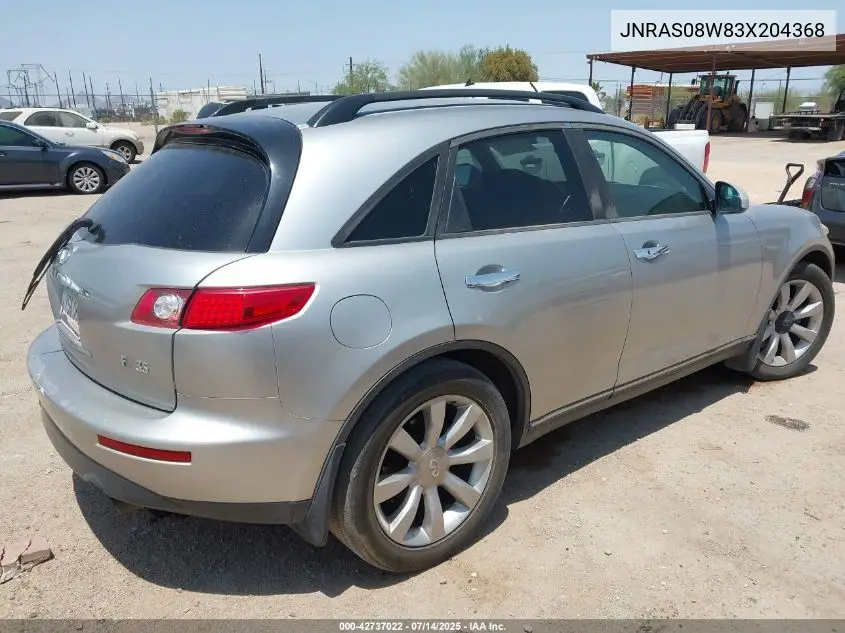 2003 Infiniti Fx35 VIN: JNRAS08W83X204368 Lot: 42737022
