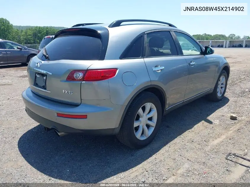 2005 Infiniti Fx35 VIN: JNRAS08W45X214902 Lot: 42591849