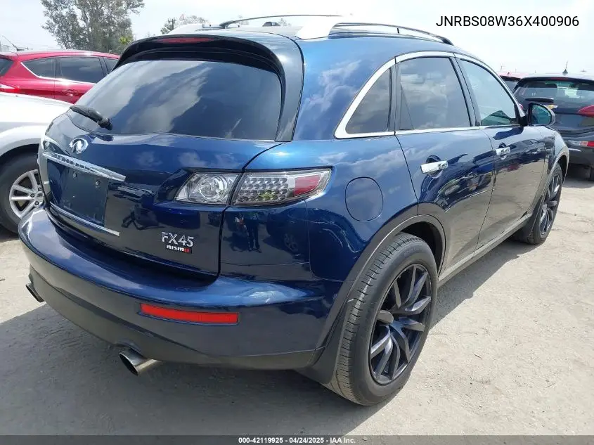 2006 Infiniti Fx45 VIN: JNRBS08W36X400906 Lot: 42119925