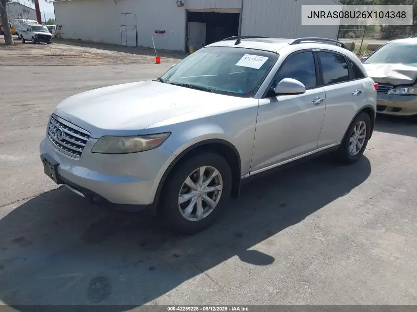 2006 Infiniti Fx35 VIN: JNRAS08U26X104348 Lot: 42259228