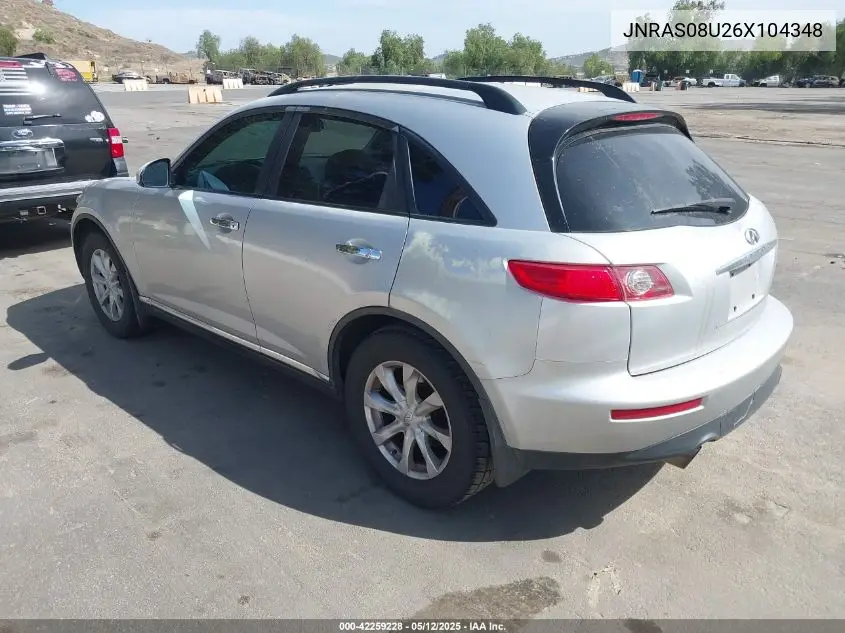 2006 Infiniti Fx35 VIN: JNRAS08U26X104348 Lot: 42259228
