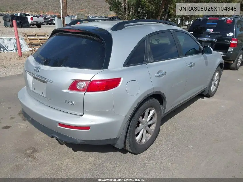 2006 Infiniti Fx35 VIN: JNRAS08U26X104348 Lot: 42259228