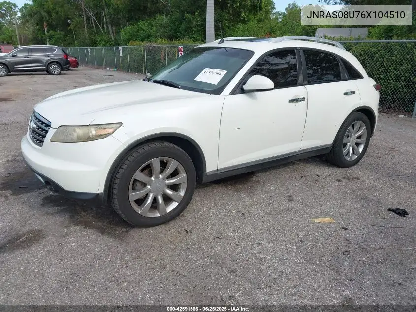 2006 Infiniti Fx35 VIN: JNRAS08U76X104510 Lot: 42591566