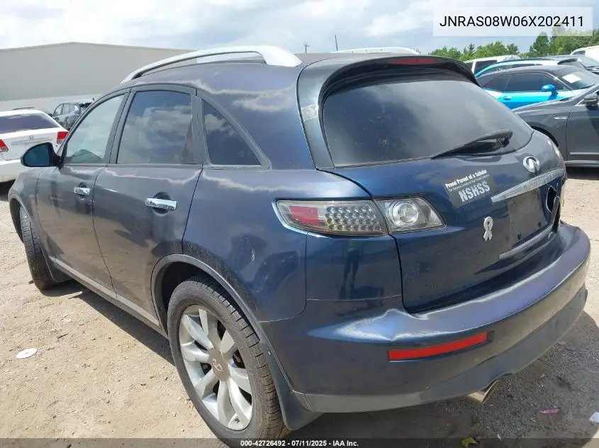 2006 Infiniti Fx35 VIN: JNRAS08W06X202411 Lot: 42726492