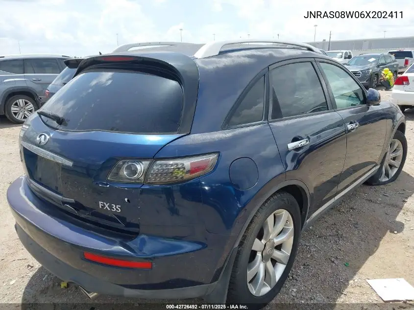 2006 Infiniti Fx35 VIN: JNRAS08W06X202411 Lot: 42726492