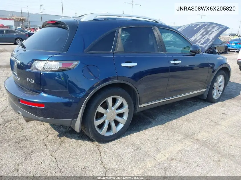 2006 Infiniti Fx35 VIN: JNRAS08WX6X205820 Lot: 42737236
