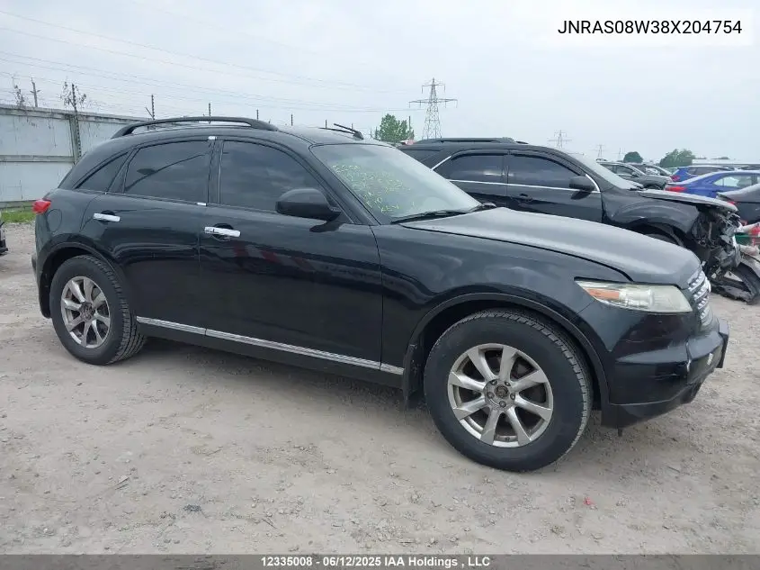 2008 Infiniti Fx35 VIN: JNRAS08W38X204754 Lot: 12335008