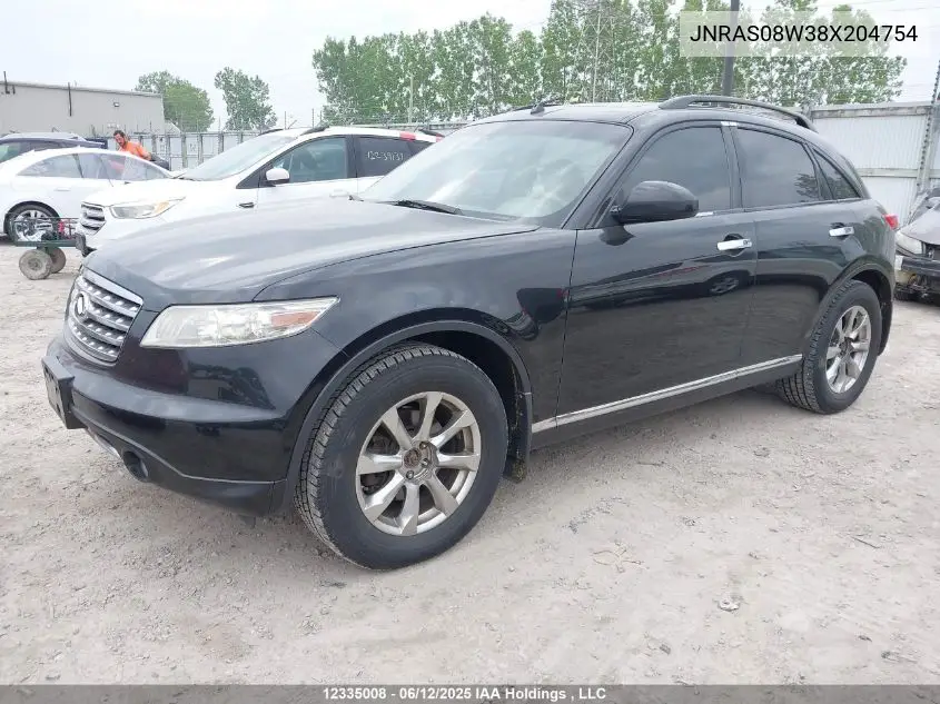 2008 Infiniti Fx35 VIN: JNRAS08W38X204754 Lot: 12335008